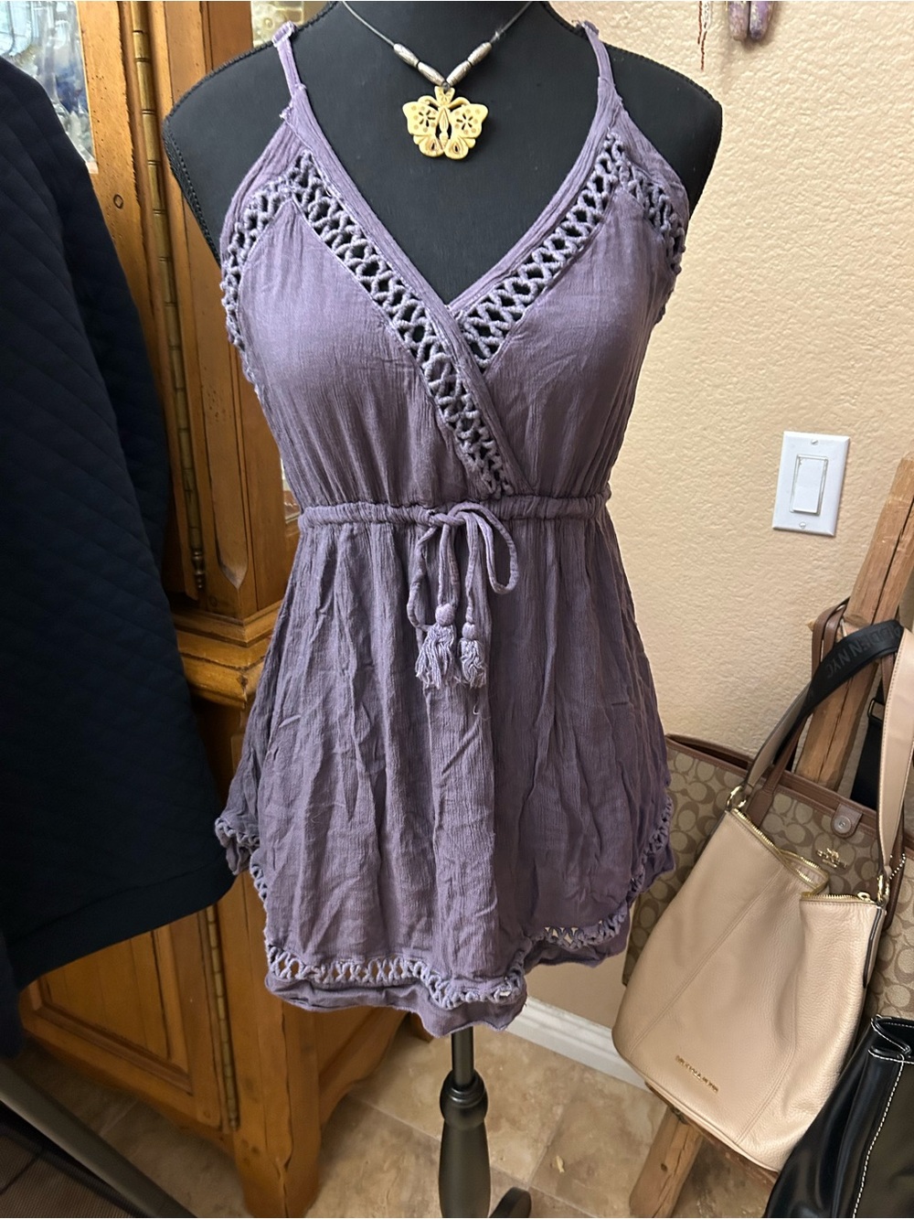 raya sun Lavender Crochet-Trim Swim Coverup Tunic